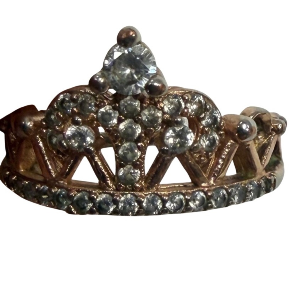 Rose Gold Tone Tiara Crown Ring Clear Cubic Zirconia Crystal Princess Band